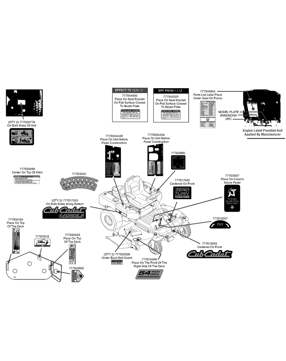 Label Map Z-Force S 54 Diagram and Parts List for Z-FORCES54 (17AI5GHC-17AI5GHC010)(2012) Cub Cadet Lawn Tractor